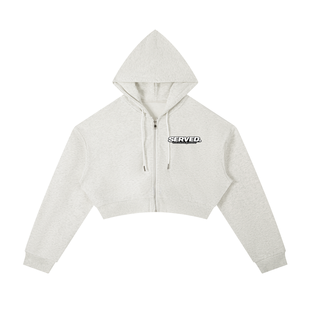 Served. Worldwide Energy Women's Cropped Zip-Up Hoodie