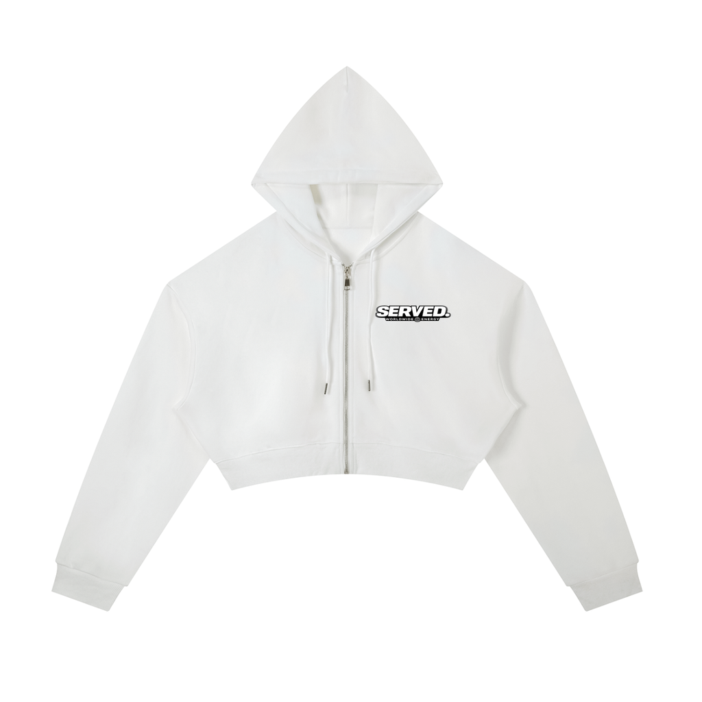 Served. Worldwide Energy Women's Cropped Zip-Up Hoodie