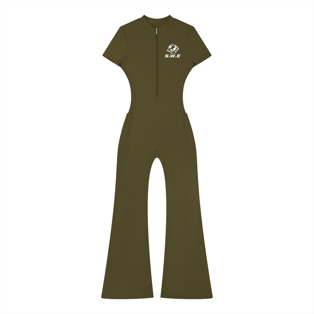 Served. Worldwide Energy Women’s Tight Flared Leg Quarter-Zip Jumpsuit
