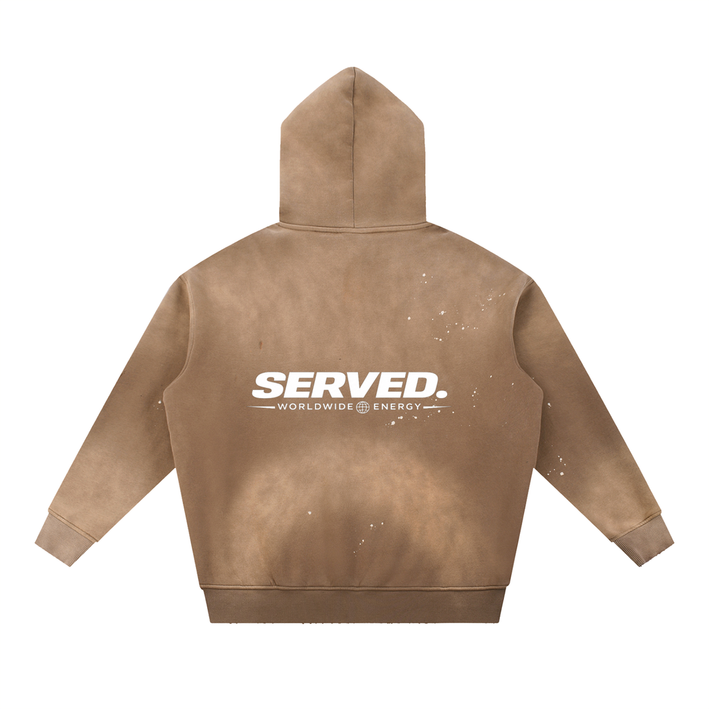 Served. Worldwide Energy Washed Frayed Fleece Hoodie