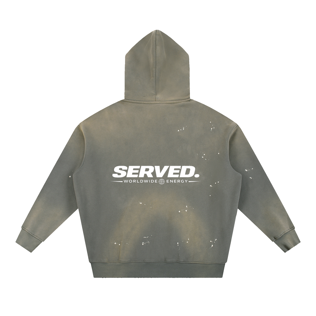 Served. Worldwide Energy Washed Frayed Fleece Hoodie
