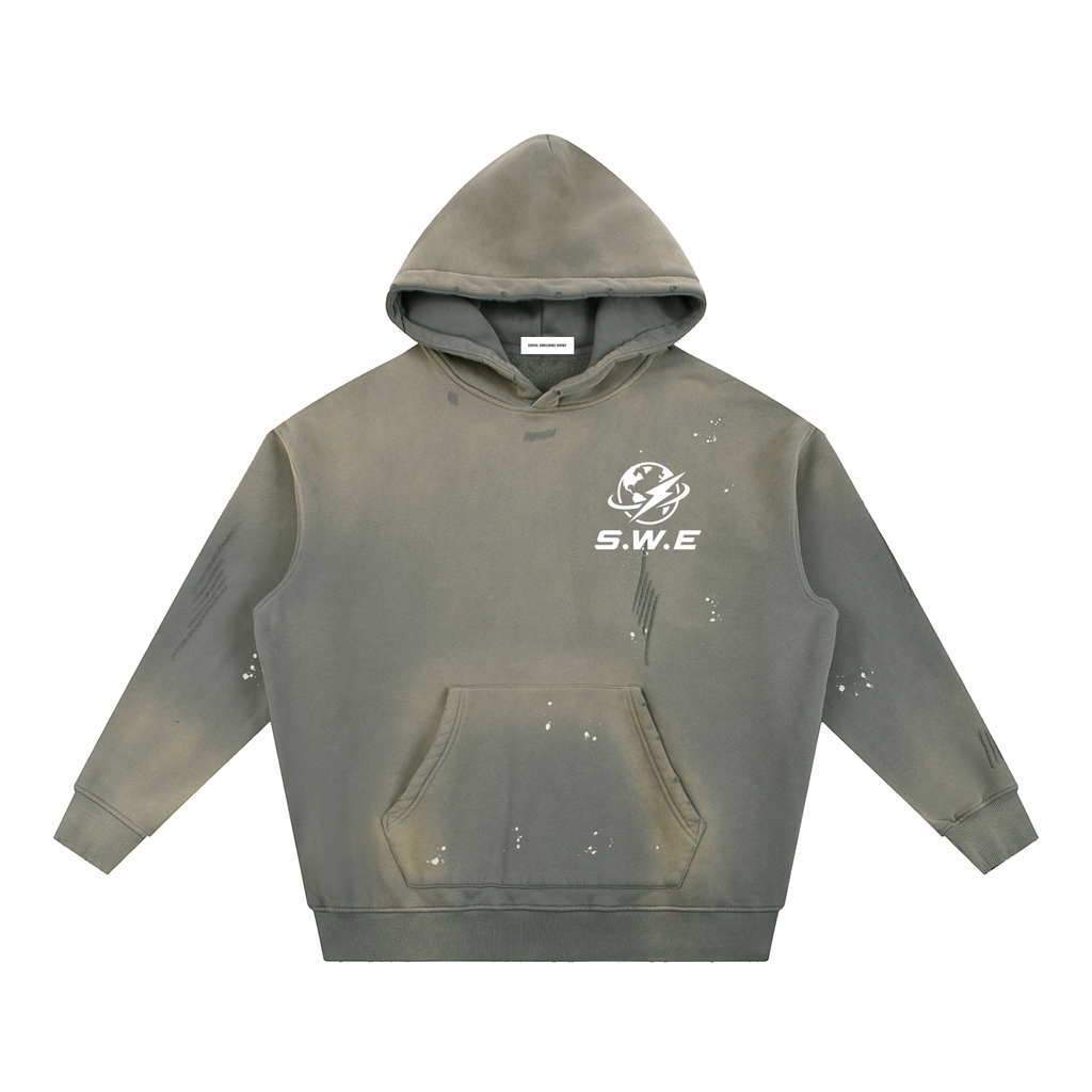 Served. Worldwide Energy Washed Frayed Fleece Hoodie