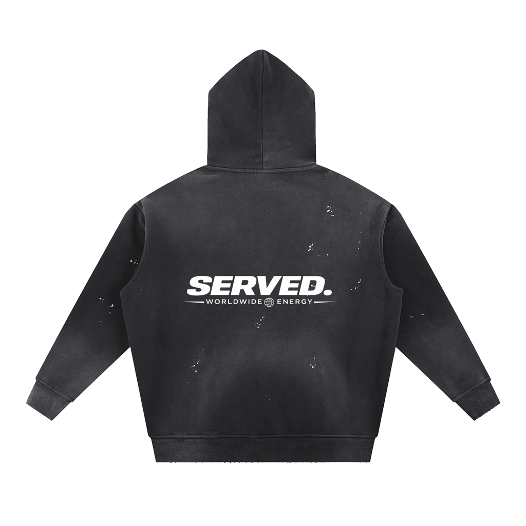 Served. Worldwide Energy Washed Frayed Fleece Hoodie