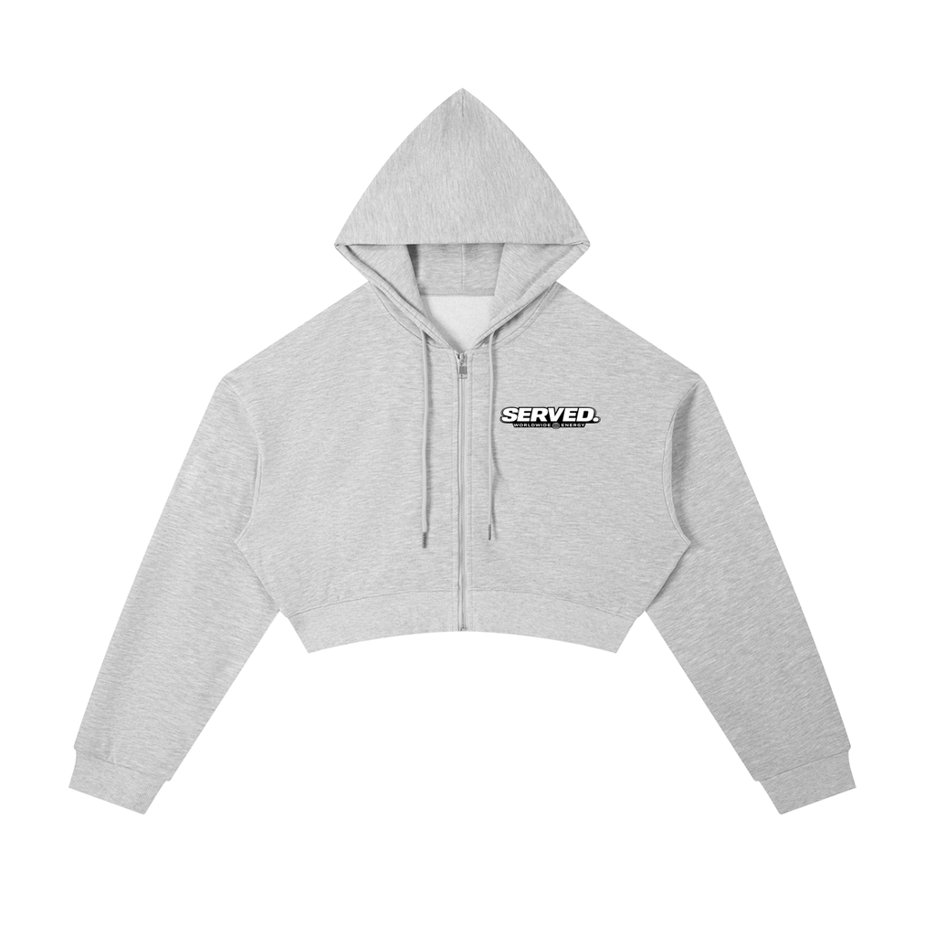 Served. Worldwide Energy Women's Cropped Zip-Up Hoodie