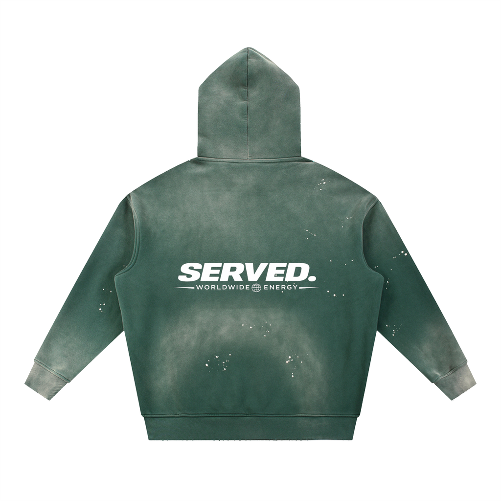 Served. Worldwide Energy Washed Frayed Fleece Hoodie