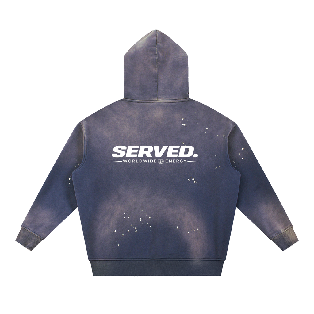 Served. Worldwide Energy Washed Frayed Fleece Hoodie