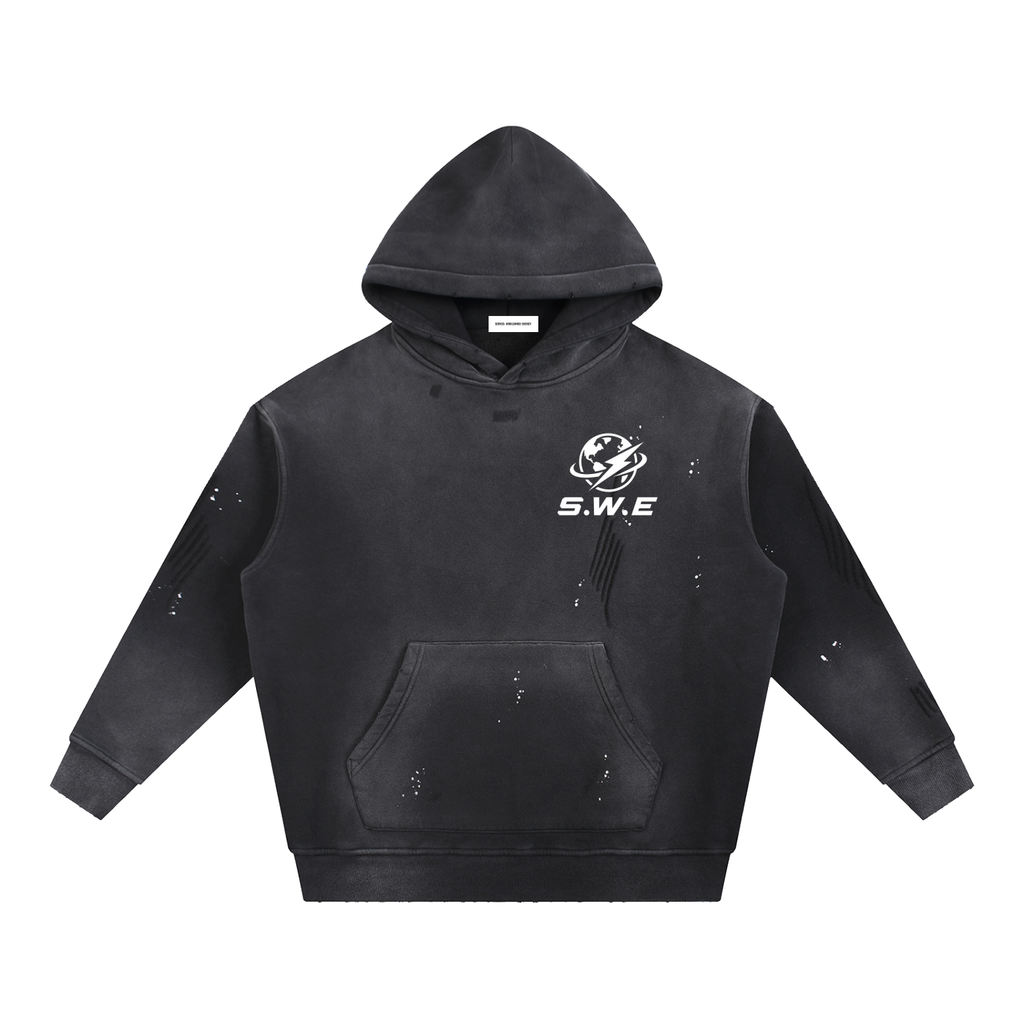 Served. Worldwide Energy Washed Frayed Fleece Hoodie