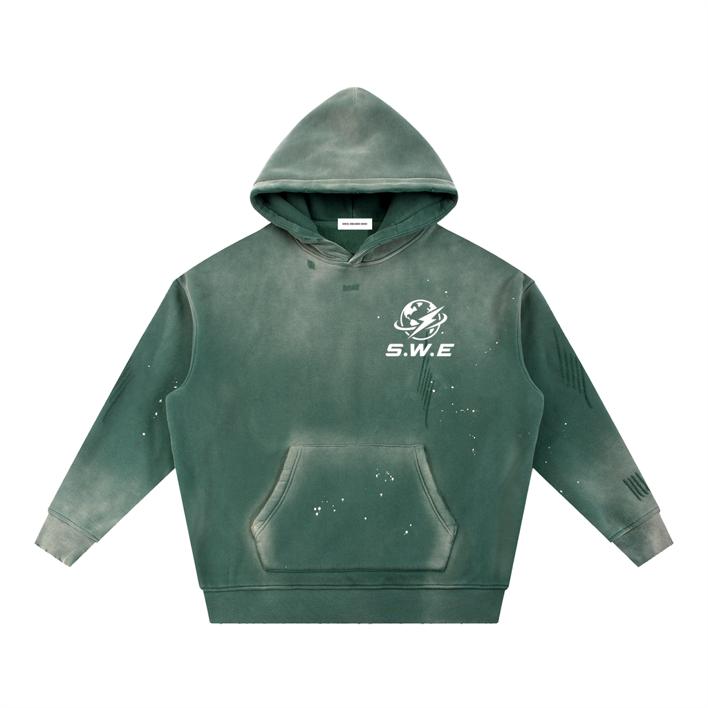 Served. Worldwide Energy Washed Frayed Fleece Hoodie
