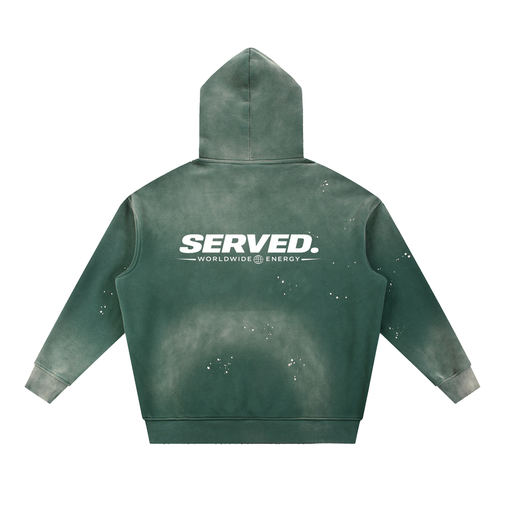 Served. Worldwide Energy Washed Frayed Fleece Hoodie