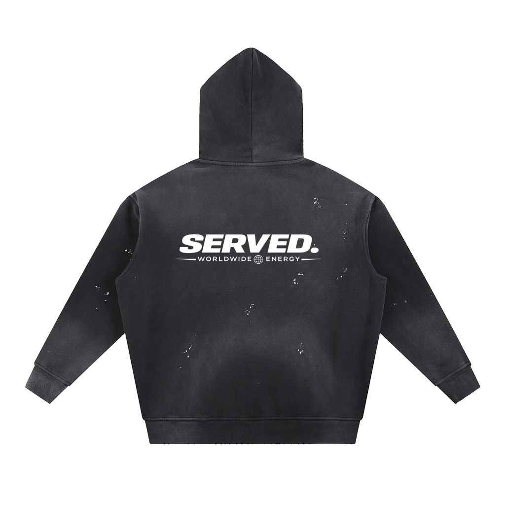 Served. Worldwide Energy Washed Frayed Fleece Hoodie