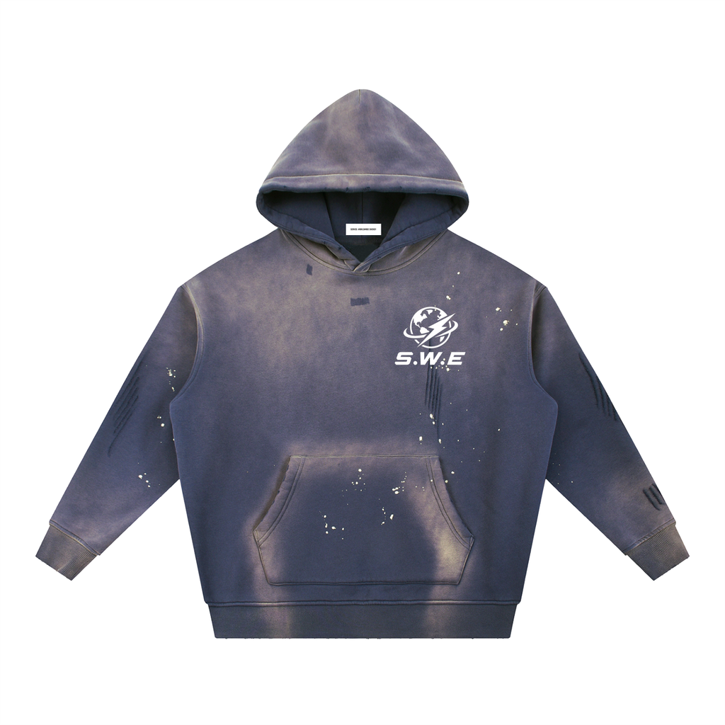 Served. Worldwide Energy Washed Frayed Fleece Hoodie